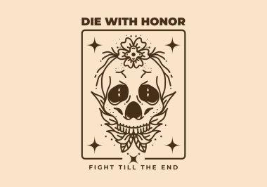 Etrafında çiçek olan bir kafatasının klasik sanat tasarımı.