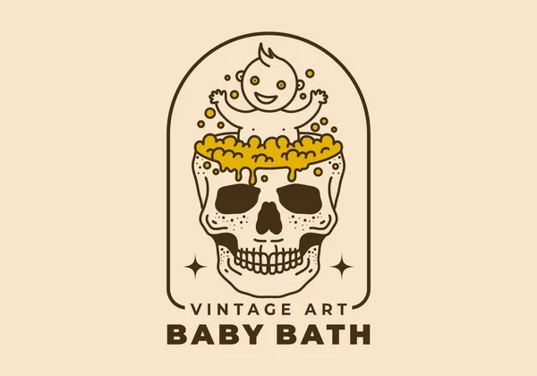 Vintage Art Illustration Design Baby Bath Skull Pond — Stock Vector