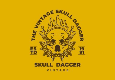 Kafatasına saplanmış bir hançerin klasik sanat tasarımı.