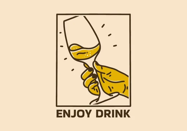 ワイングラスを持つ手のヴィンテージアートイラストデザイン — ストックベクタ