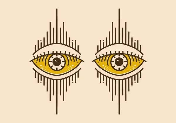 Винтажная Художественная Иллюстрация Двумя Художественными Глазами — стоковый вектор