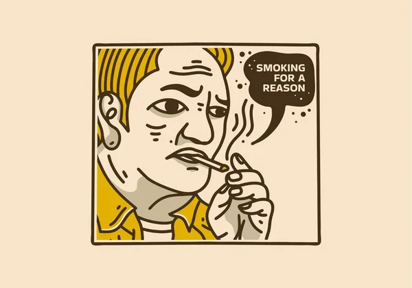 Ilustración Arte Vintage Amarillo Hombre Fumando — Vector de stock