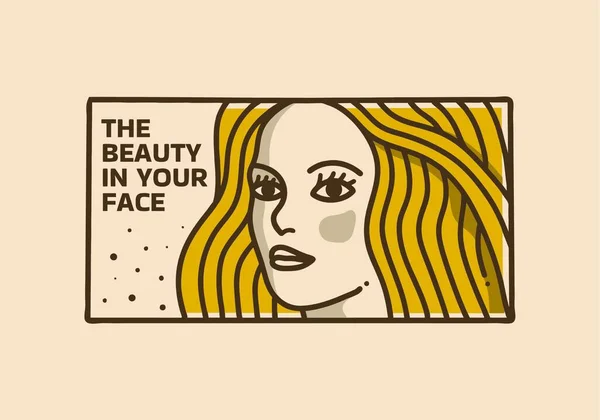 Жовте Вінтажне Мистецтво Ілюстрація Красивого Жіночого Обличчя — стоковий вектор