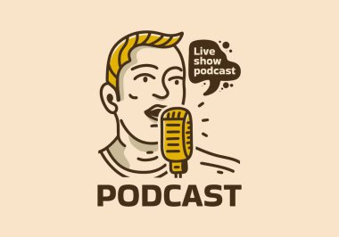 İnsan ve retro mikrofonun klasik tasarımı