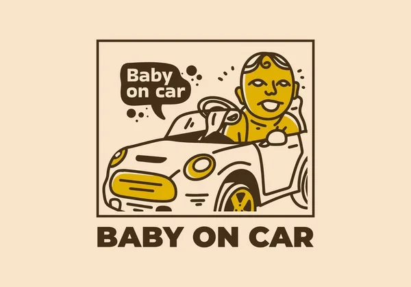車の中で赤ちゃんのヴィンテージイラストデザイン — ストックベクタ