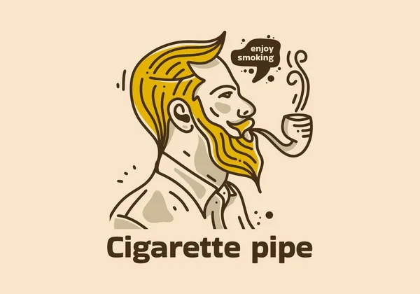 Arte Vintage Ilustración Hombre Fumando Con Pipa Cigarrillo — Vector de stock