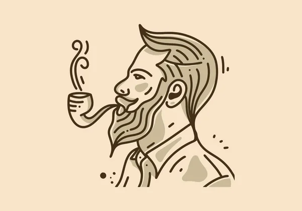 Illustration Art Vintage Homme Fumant Avec Pipe Cigarette — Image vectorielle