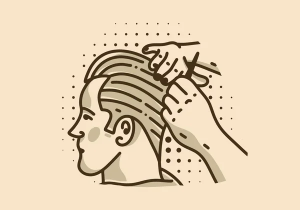 Vintage Art Illustration Design Man Getting His Hair Cut — Stock Vector