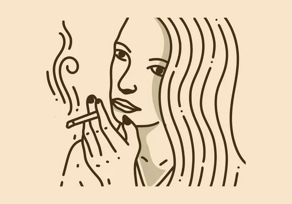 Vintage Art Illustration Der Rauchenden Frau — Stockvektor
