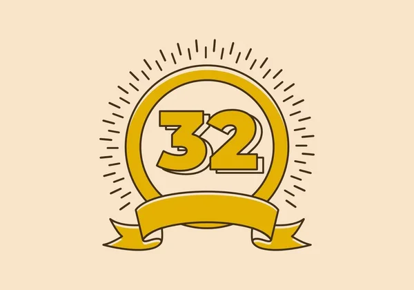 Ročník Retro Žlutý Kruhový Odznak Číslem — Stockový vektor