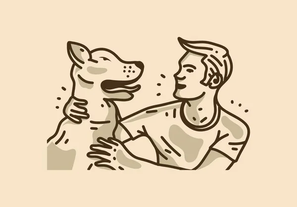 Вінтажне Мистецтво Ілюстрація Чоловіка Собакою — стоковий вектор