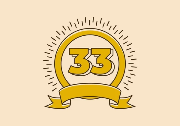 Винтажный Ретро Желтый Значок Номером — стоковый вектор