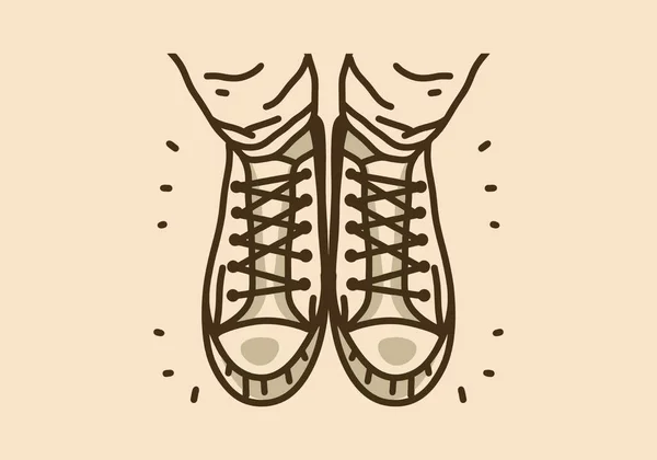 Vintage Art Illustration Shoes Top View — Stock Vector