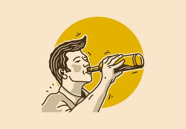 Vintage Art Ilustracja Rysunek Człowieka Trzymając Butelkę Wody — Wektor stockowy
