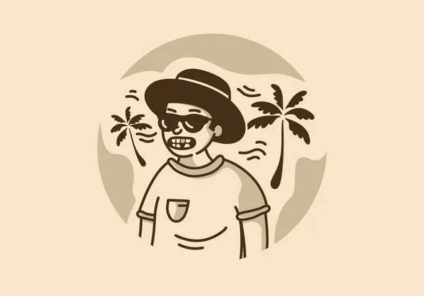 Illustrationszeichnung Entwurf Eines Zahnlosen Mannes Mit Rundem Hut — Stockvektor