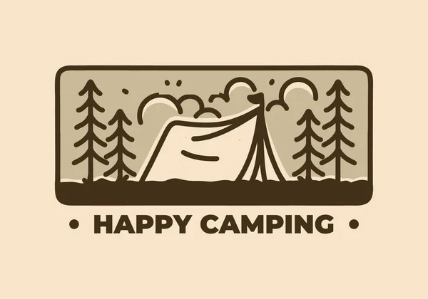Vintage Art Illustration Camping Tent Pine Trees — Stock Vector