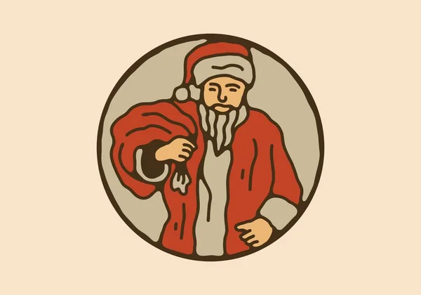 Illustration Art Vintage Dessin Père Noël Porte Sac Cadeaux — Image vectorielle