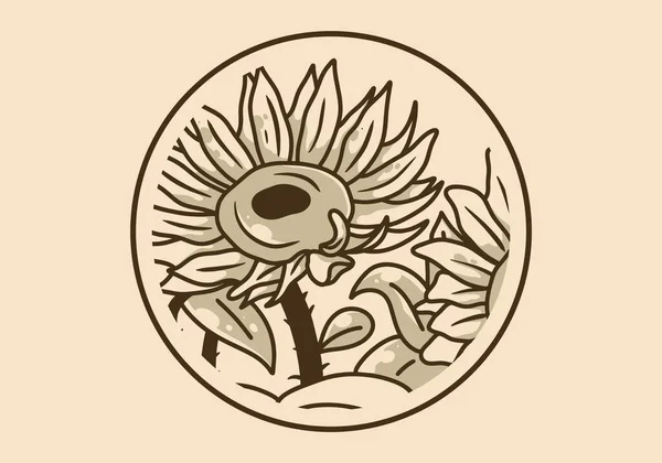 Вінтажне Мистецтво Ілюстрація Дизайну Соняшників Колі Рамки — стоковий вектор