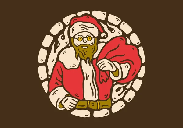 Illustration Drawing Santa Claus Carrying Sack Full Gifts — Stock Vector