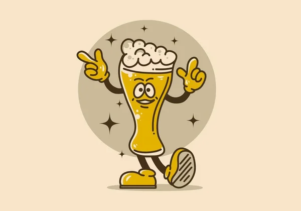 手と足を持つビールグラスの楽しいイラストデザイン — ストックベクタ