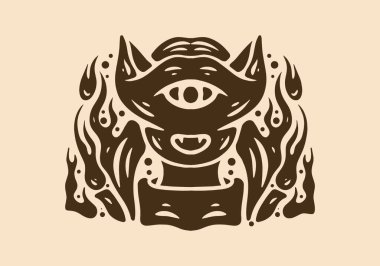 Tek gözlü canavar yüzünün çizimi.