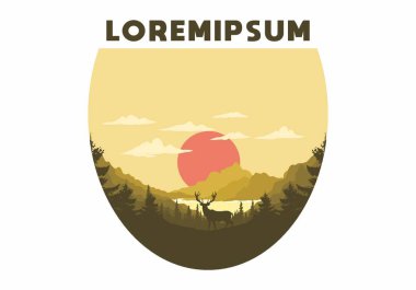 Gölün önünde duran bir geyiğin manzara resmi.