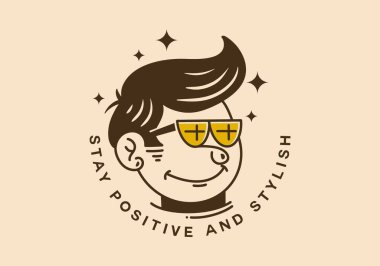 Illustration design of a funny face man with retro hair wearing glasses
