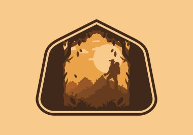 silhouette flat illustration design of a mountain climber standing on top of a hill