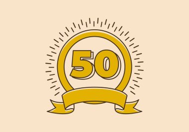 Vintage retro yellow circle badge with number 50 on it