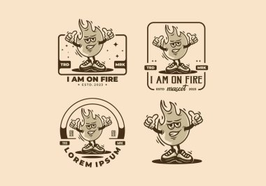 Mascot character illustration badge design of a fire