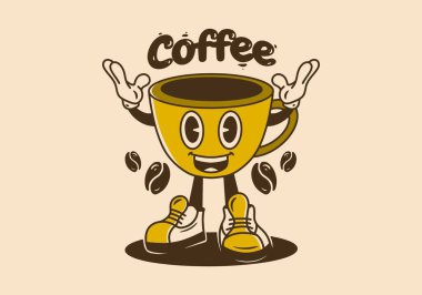 Illustration character design of coffee cup with smiling face
