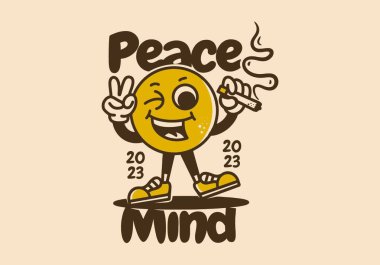 Head ball mascot character holding a cigarette with smiling face