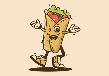 Mascot character design of walking mexican burritos with happy face