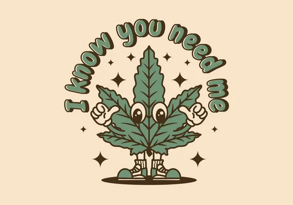 Mascot Character Design Standing Green Cannabis Leaf — Vetor de Stock