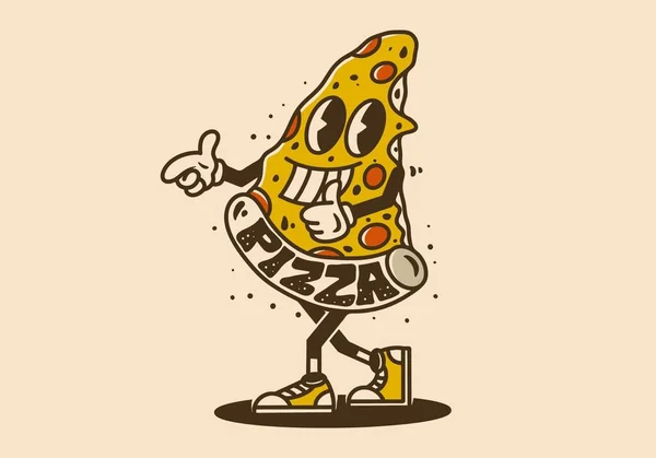 Disegno Carattere Mascotte Una Fetta Pizza Con Volto Felice — Vettoriale Stock