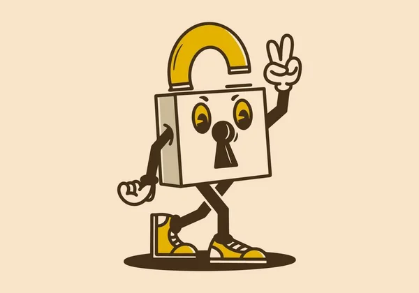 古色古香步行挂锁的吉祥物特征设计 — 图库矢量图片