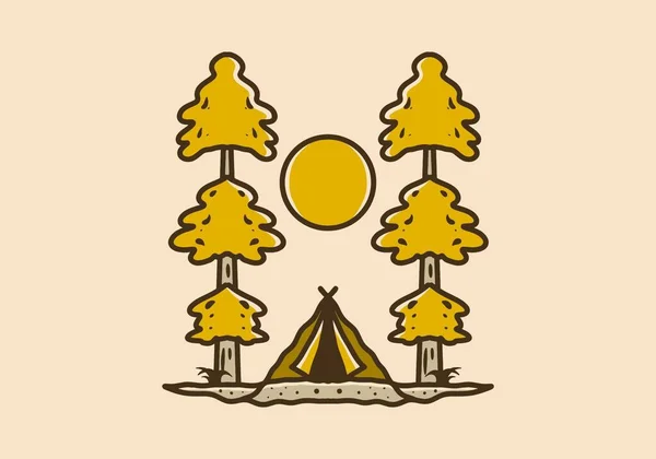 Camping Tenda Tra Due Pineta Disegno Illustrazione — Vettoriale Stock