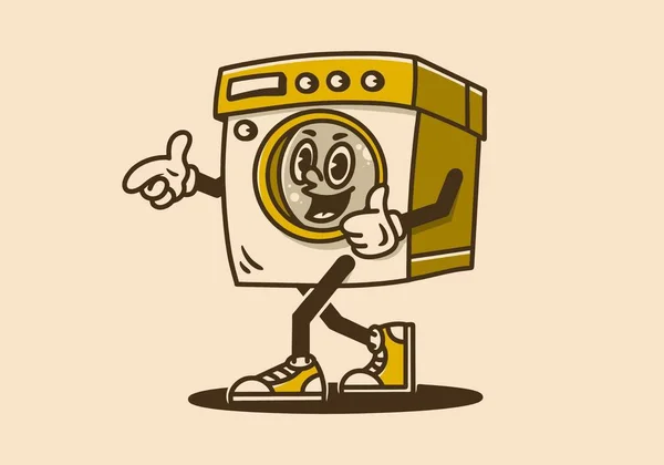 步行洗衣机的吉祥物人物造型 — 图库矢量图片
