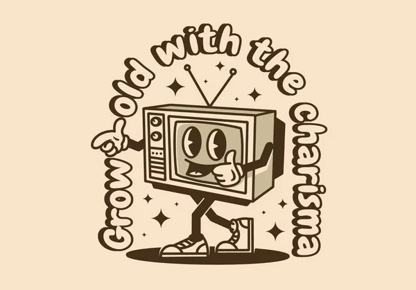 Μασκότ Σχεδιασμός Χαρακτήρα Μιας Παλιάς Τηλεόρασης Χαρούμενο Πρόσωπο — Διανυσματικό Αρχείο