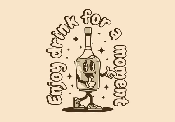 Diseño Carácter Mascota Una Botella Alcohol Caminando Con Cara Feliz — Vector de stock