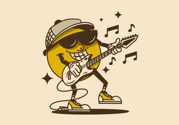 Maskottchen Charakter Design Eines Gelben Balls Der Rockmusik Mit Gitarre — Stockvektor