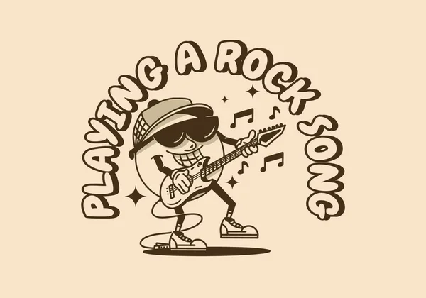 Diseño Del Personaje Mascota Una Bola Amarilla Tocando Música Rock — Archivo Imágenes Vectoriales