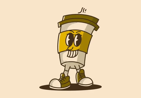 纸杯咖啡杯吉祥物造型 笑脸古色古香 — 图库矢量图片