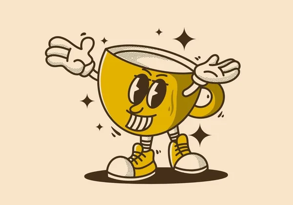 Diseño Del Personaje Mascota Taza Café Con Cara Sonriente Color — Vector de stock