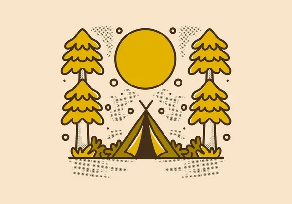Camping Tält Mellan Två Stora Tallar Illustration Design — Stock vektor