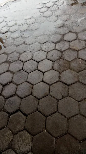 Ein Foto Des Fußbodens Vor Dem Haus Aus Sechseckigen Zementsteinen — Stockfoto