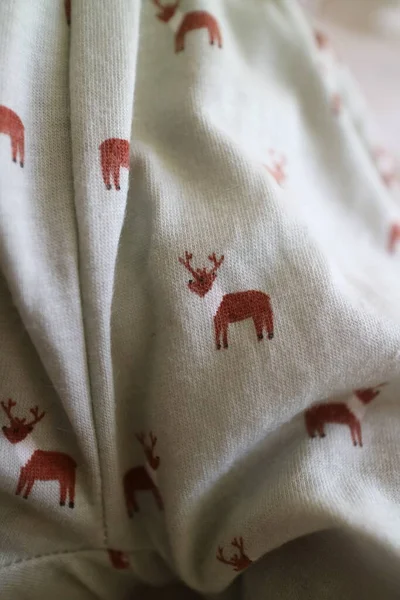 Photo Fabric Texture Baby Dress Light Green Deer Pattern — ストック写真
