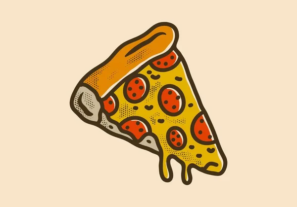 Disegno Illustrazione Arte Vintage Fetta Pizza Pomodoro — Vettoriale Stock