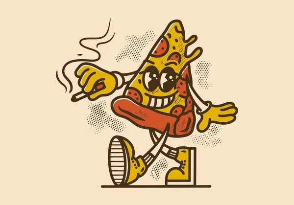 Design Personagem Mascote Uma Fatia Pizza Ambulante Com Rosto Feliz —  Vetores de Stock