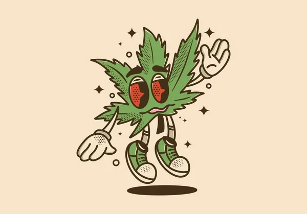 Caractéristiques Mascotte Feuille Cannabis Avec Des Yeux Rouges Visage Lapidé — Image vectorielle